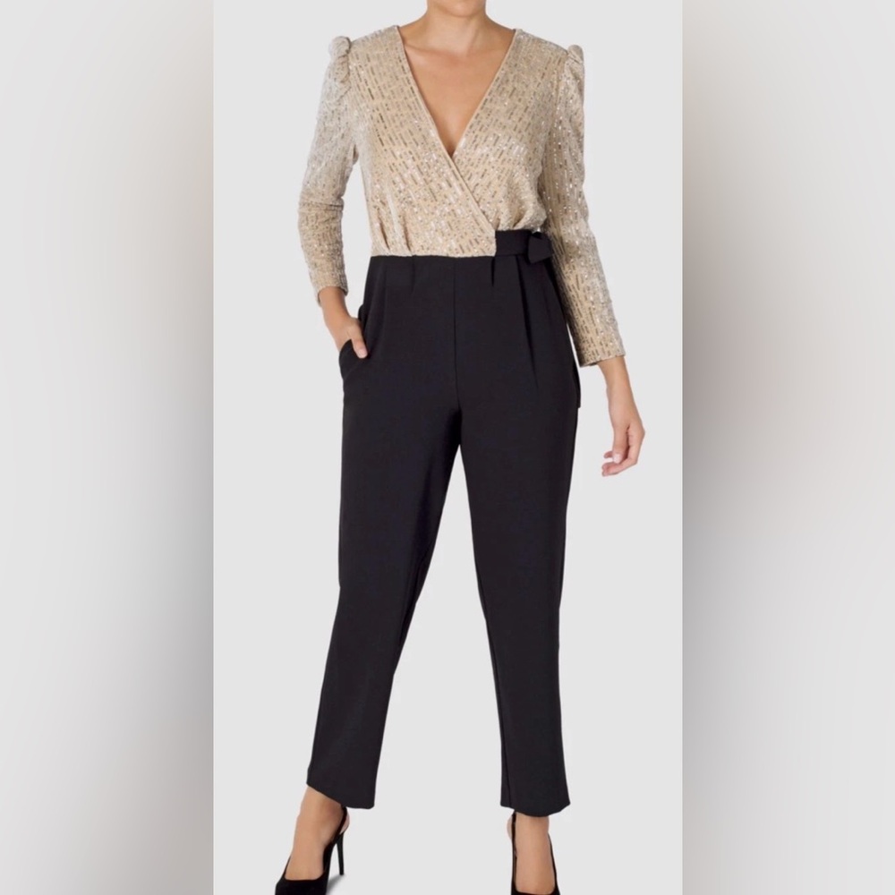 34. Julia Jordan $139 Black Sequin Bodice Puff Long Sleeve Jumpsuit